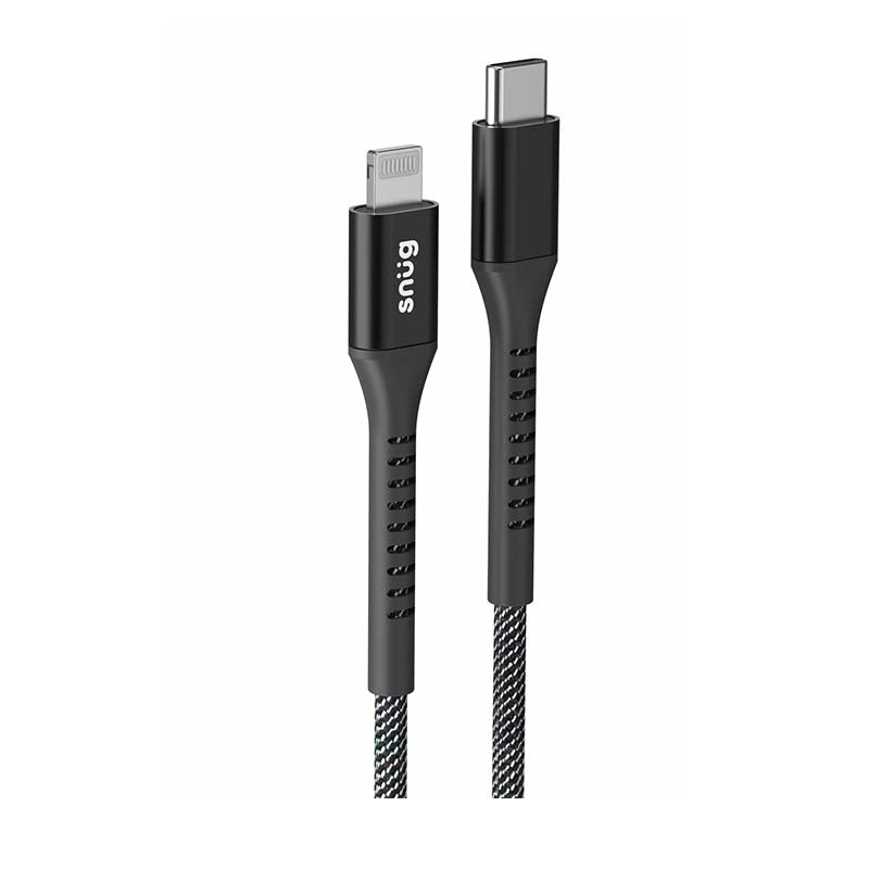 Snug 60W Type C To MFI Nylon Braided Cable 1.2M - Black / Silver - Silver/Black