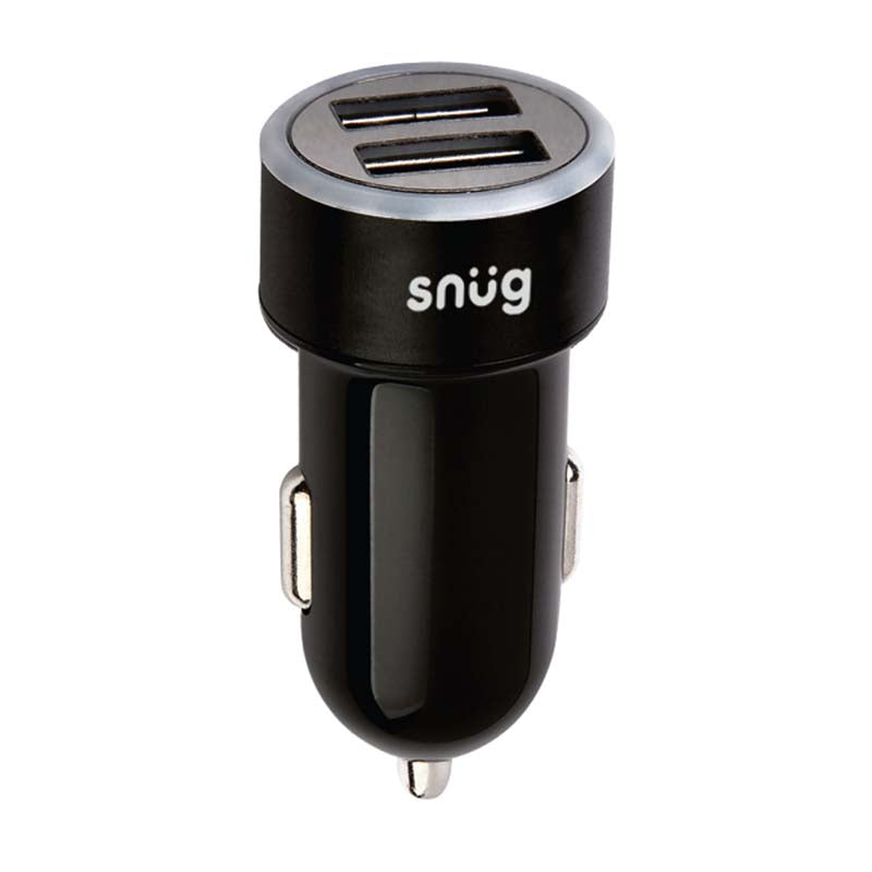 Snug Car Juice Dual USB Port Car Charger With Type-C Cable - Black - Black