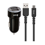 Snug Car Juice Dual USB Port Car Charger With Type-C Cable - Black - Black