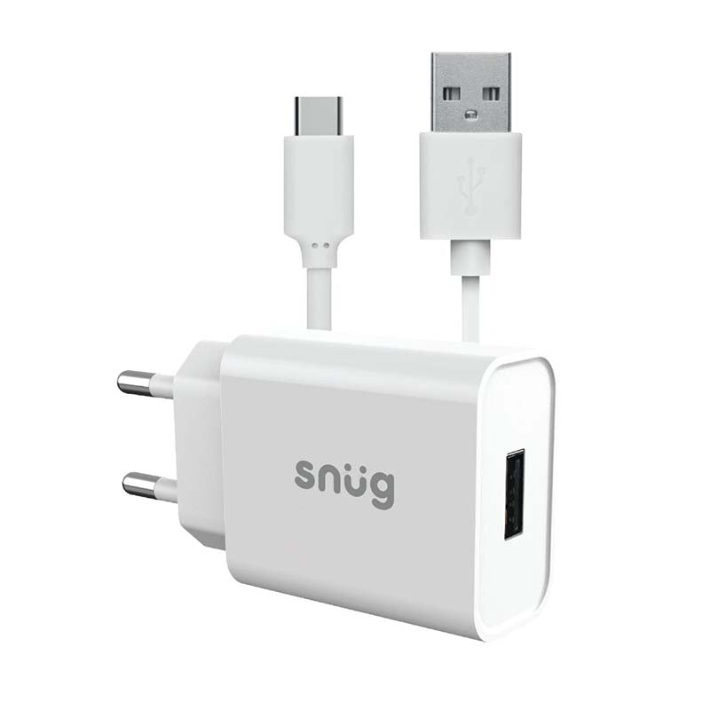 Snug Lite 1 Port Home Charger With Type C Cable 2.1AMP - White - White