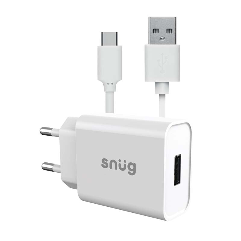 Snug Lite 1 Port Home Charger With Type C Cable 2.1AMP - White - White