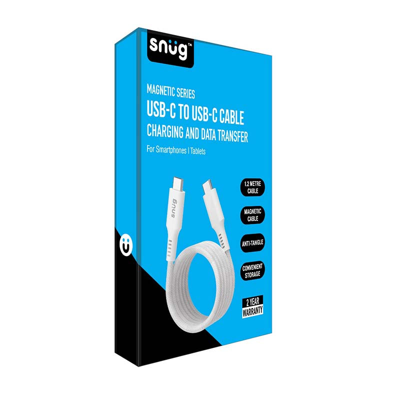 Snug Type C To Type C 60W Magnetic Braided Cable 1.2m - White - White