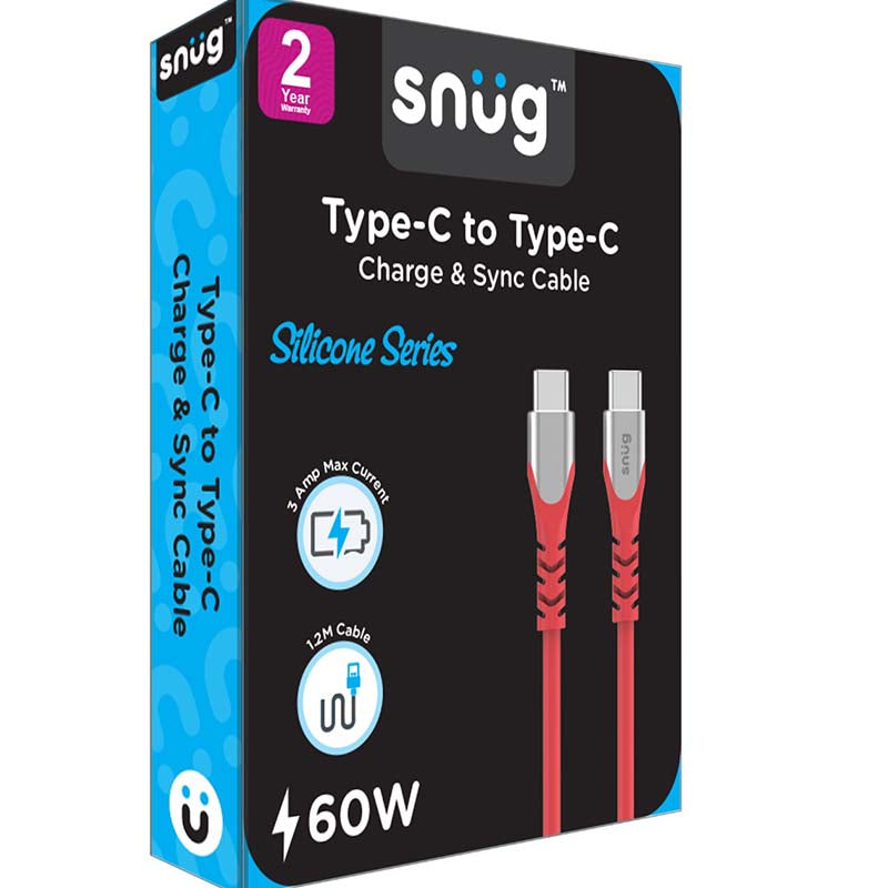 Snug Type C To Type C Silicone Cable 1.2m - Red