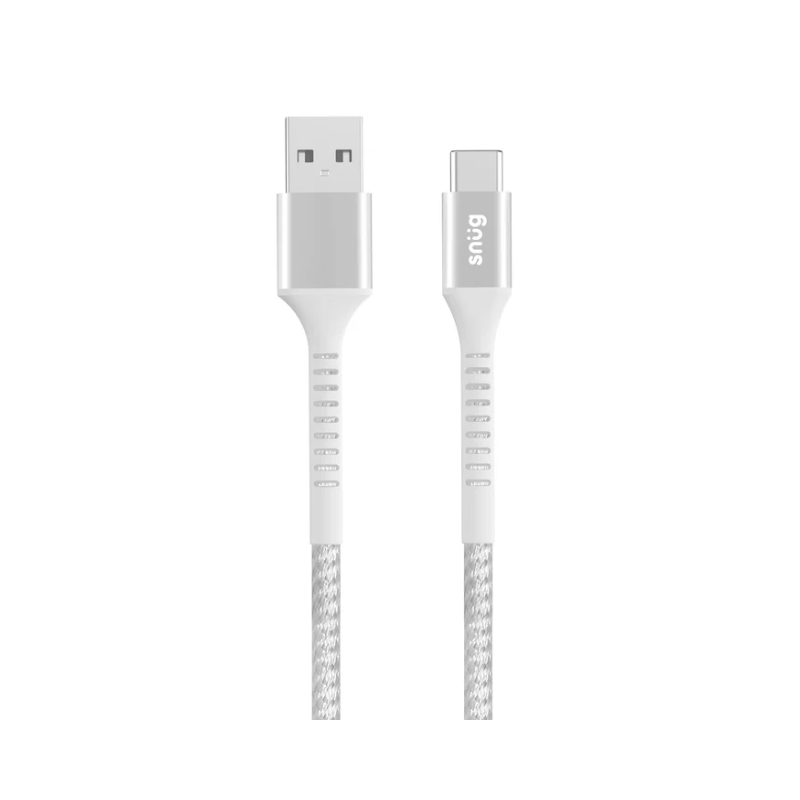 Snug USB To Type-C Nylon Braided Cable 10W 1.2 Metre - White/Silver - White