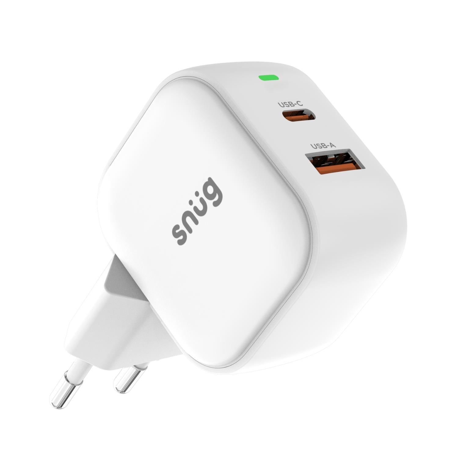 Snug USB/Type-C Wall Charger 35W with MFI Cable - White - White