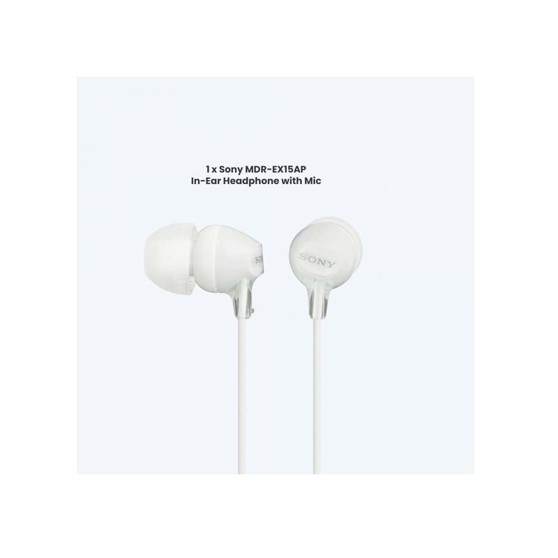 Sony MDR-EX15AP In Ear Earphones with Mic - White - White