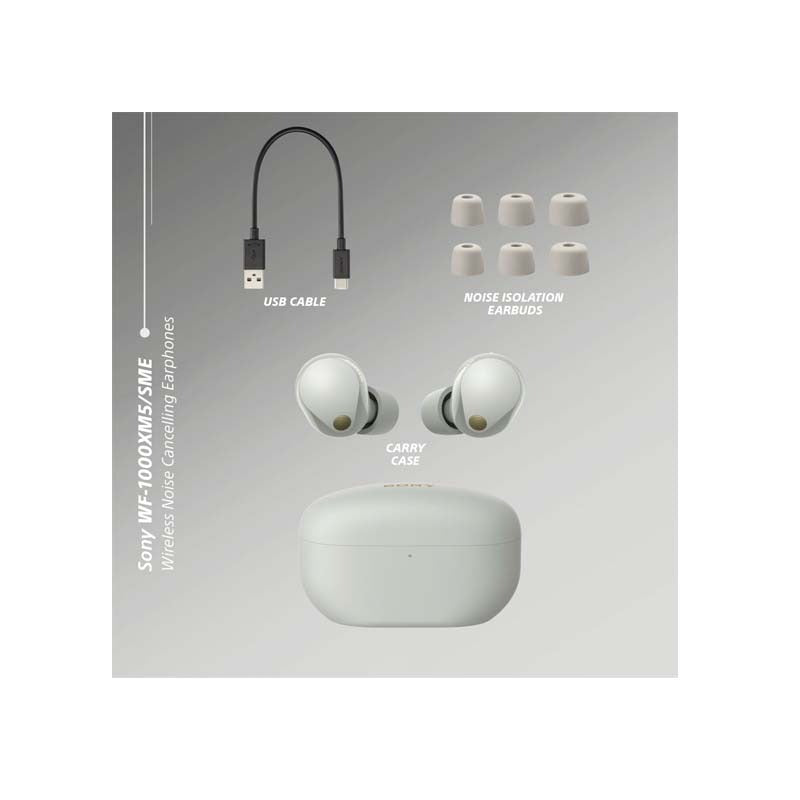 Sony WF-1000XM5 Premium True Wireless Earphones - Silver - Silver