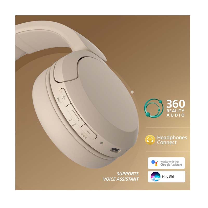 Sony WH-CH520 Wireless Bluetooth On-Ear Headphones - Beige - Beige - Audio