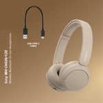 Sony WH-CH520 Wireless Bluetooth On-Ear Headphones - Beige - Beige - Audio