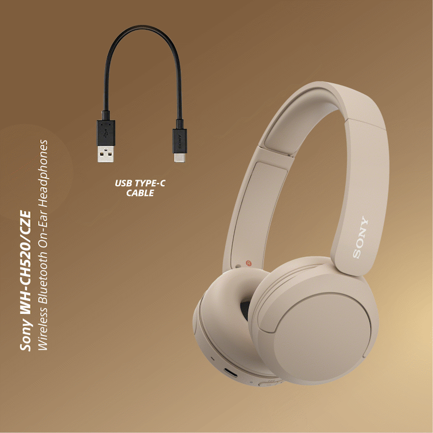Sony WH-CH520 Wireless Bluetooth On-Ear Headphones - Beige - Beige - Audio