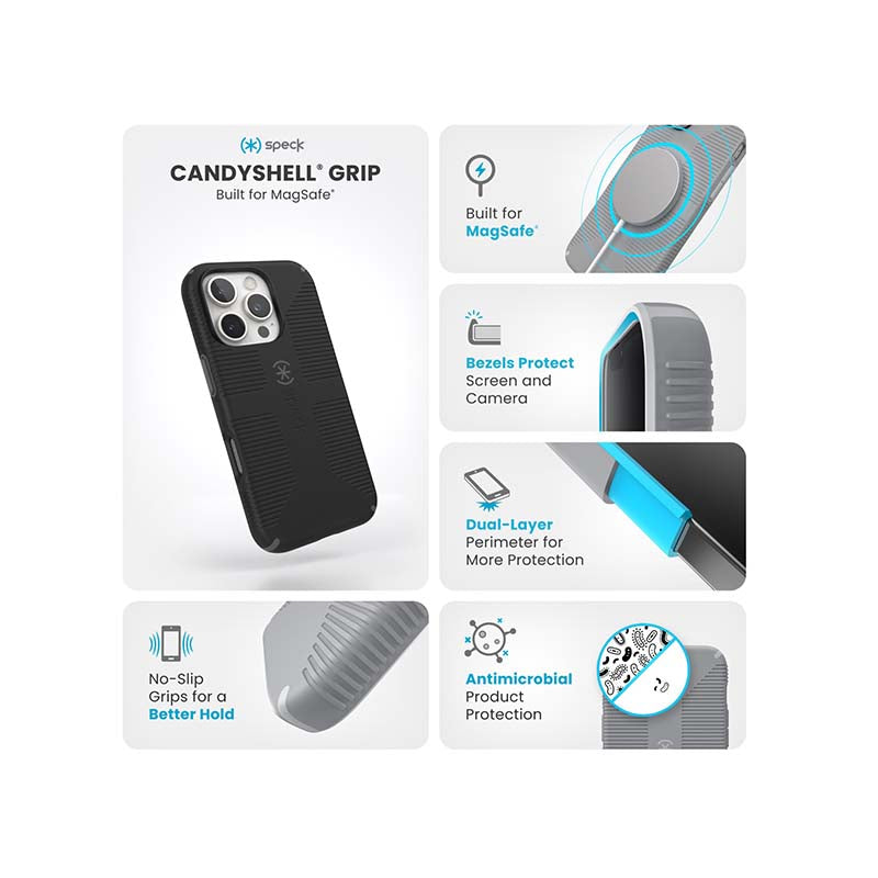 Speck Apple iPhone 16 Pro CandyShell Grip MagSafe Case - Black - Black