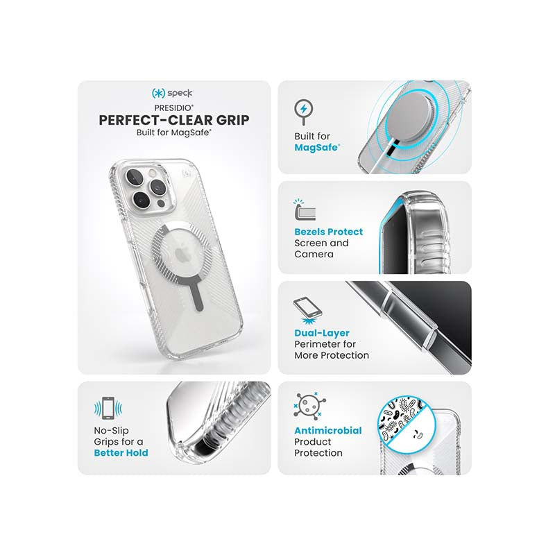 Speck Apple iPhone 16 Pro Max Presidio Perfect-Clear Grip Magsafe Case - Clear - Clear