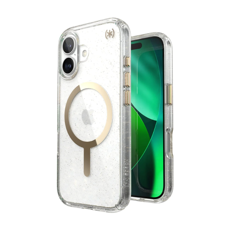 Speck Presidio Lux Glitter MagSafe Apple iPhone 17 Case - Gold Glitter - Clear