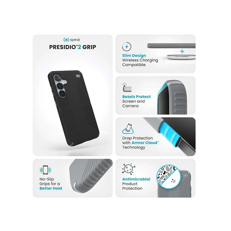 Speck Presidio2 Grip Case Samsung Galaxy S25 - Black / Slate Grey - Black