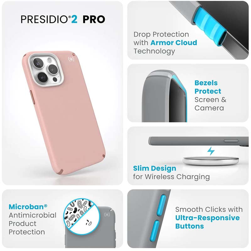 Speck Presidio2 Pro iPhone 15 Pro Max Case - Pink / White