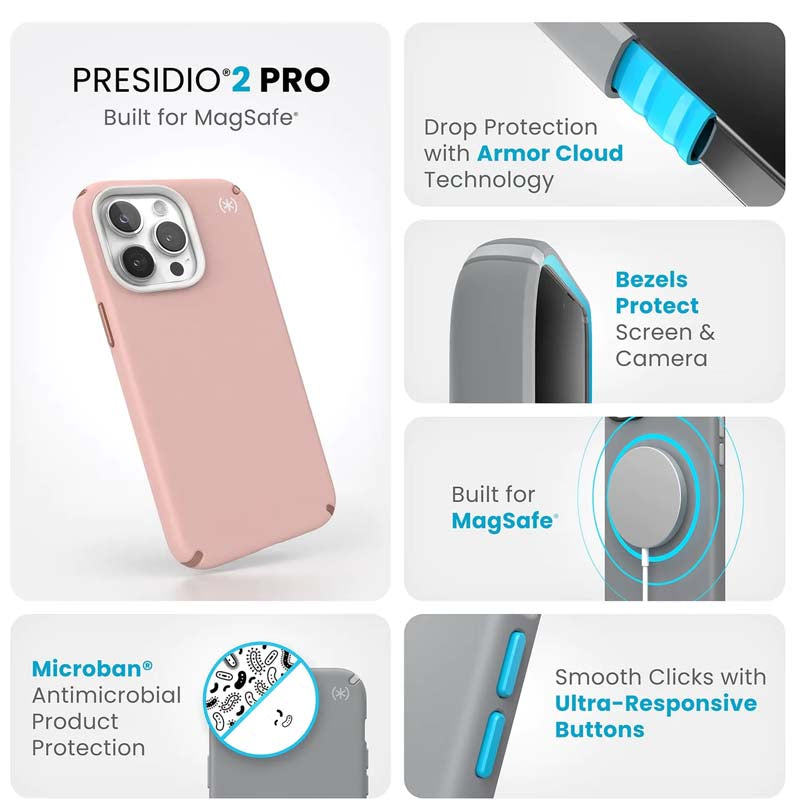 Speck Presidio2 Pro Magsafe iPhone 15 Pro Max Case - Pink / White - White / Pink