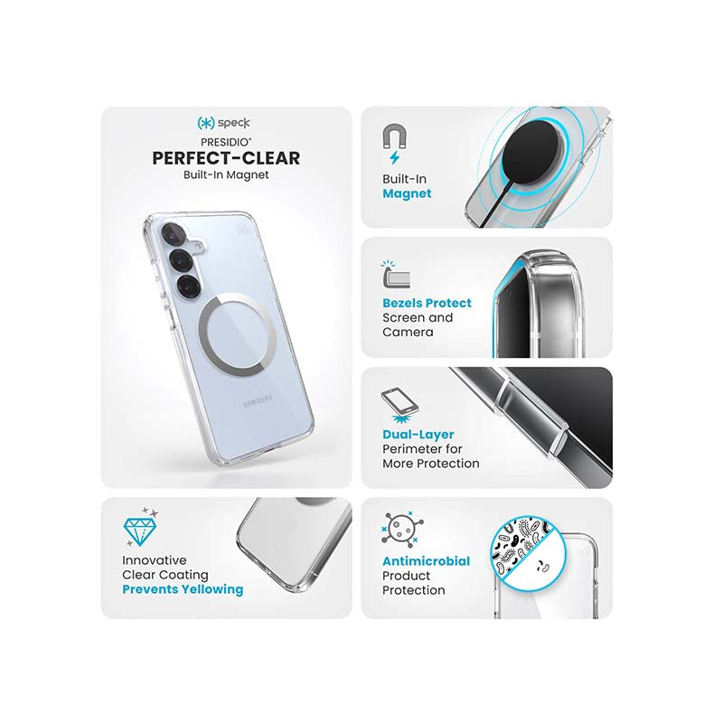 Speck Samsung Galaxy S25 Plus Presidio Perfect Magnetic Case - Clear / Silver - Clear / Silver