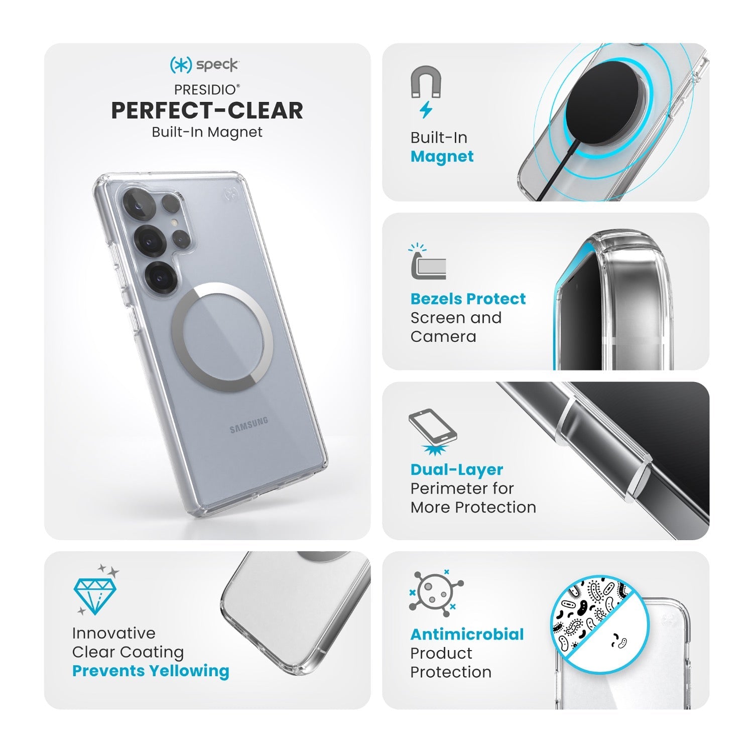 Speck Samsung Galaxy S25 Ultra Presidio Perfect Clear Magnet Case - Clear & Chrome - Clear/Chrome