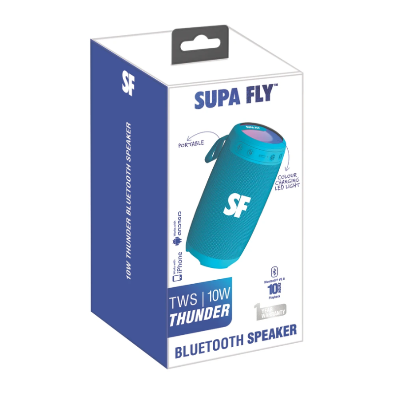Supa Fly 10W True Wireless Bluetooth Thunder Speaker - Blue - Blue