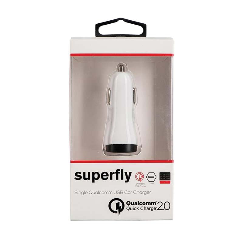 Supa Fly 15W Single USB Qualcomm Rapid Car Charger - White - White