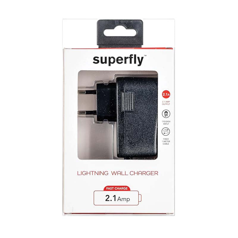 Supa Fly 2.1A Lightning Fixed Wall Charger - Black