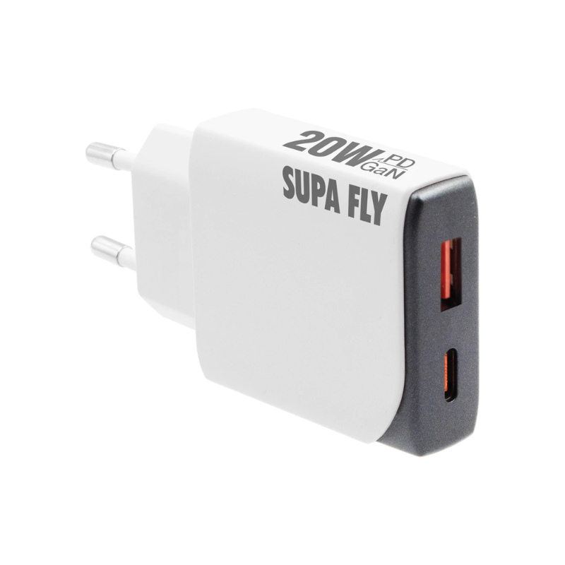 Supa Fly 20W Dual A & C Wall Charger - White & Grey - White