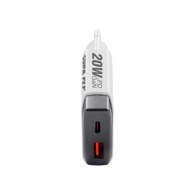 Supa Fly 20W Dual A & C Wall Charger - White & Grey - White