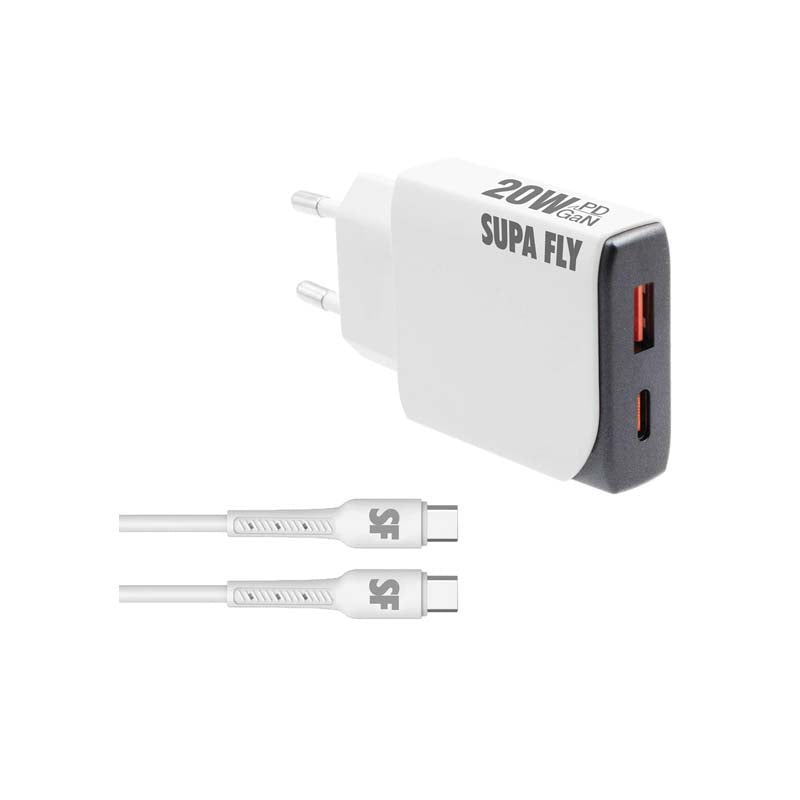 Supa Fly 20W Dual A & C Wall Charger with C to C Cable