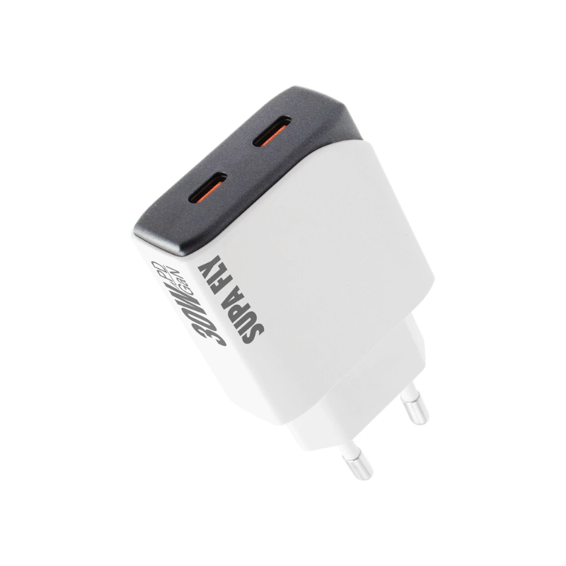 Supa Fly 30W Dual C Wall Charger - White - White