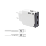 Supa Fly 30W Slim Dual C Wall Charger with C-C Cable - White