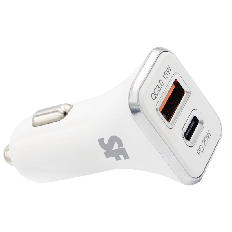 Supa Fly 38W Dual USB PD and QC Car Charger - White - White