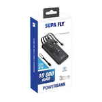 Supa Fly 4 Cable 10 000mAh Type C / Micro / Lightning with Light Powerbank - Black - Black