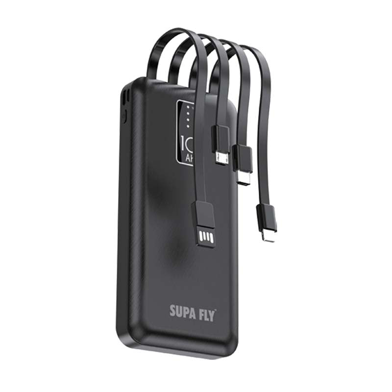 Supa Fly 4 Cable 10 000mAh Type C / Micro / Lightning with Light Powerbank - Black - Black