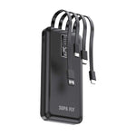 Supa Fly 4 Cable 10 000mAh Type C / Micro / Lightning with Light Powerbank - Black - Black