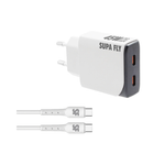 Supa Fly 45W Slim Dual C Wall Charger with C-C Cable - White & Grey - White