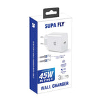 Supa Fly 45W Type C Wall Charger with Type C Cable - White - White