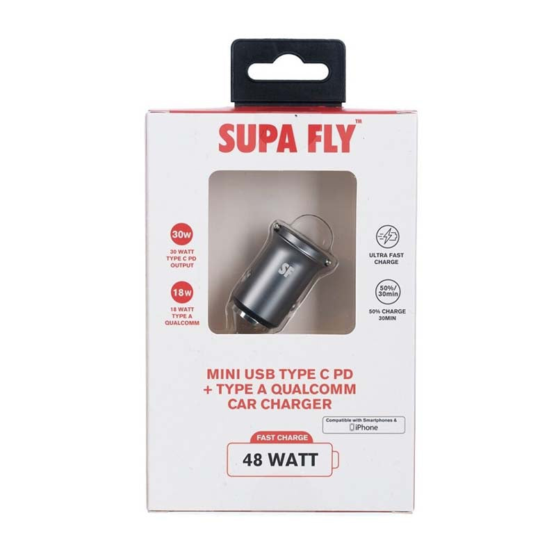 Supa Fly 48W Mini Dual USB Car Charger - Silver