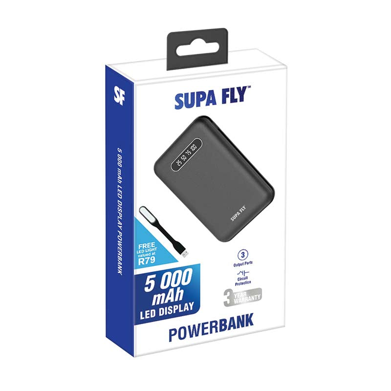 Supa Fly 5000mAh Power Bank - Black - Black