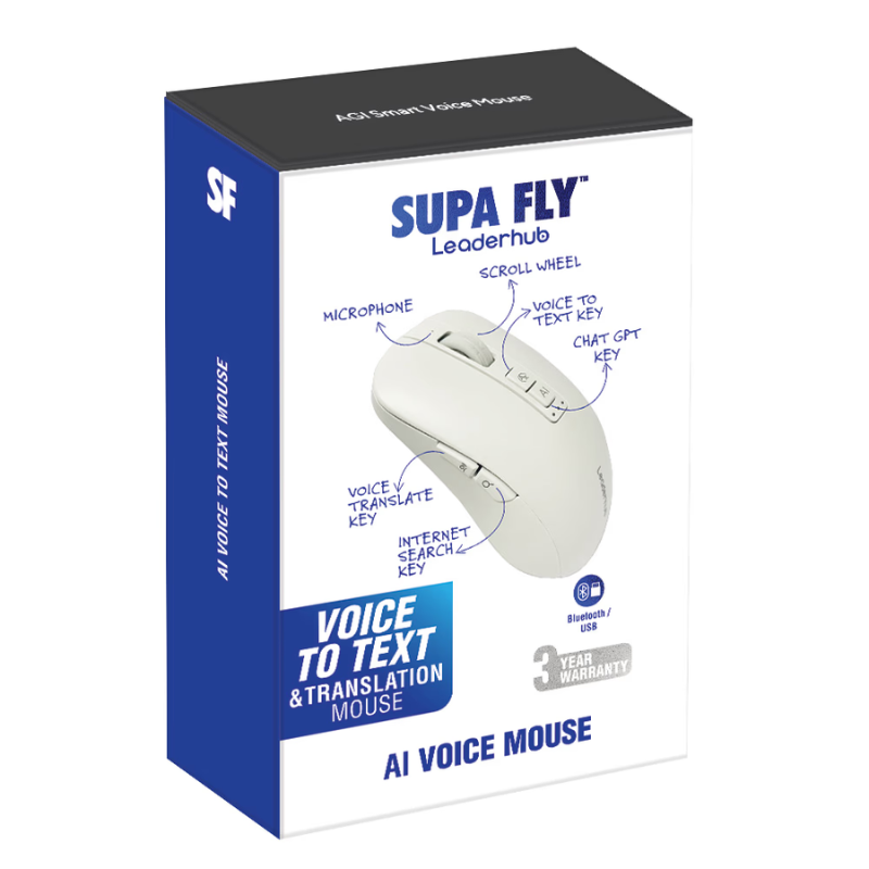 Supa Fly AI Voice To Text Wireless Mouse - White - White