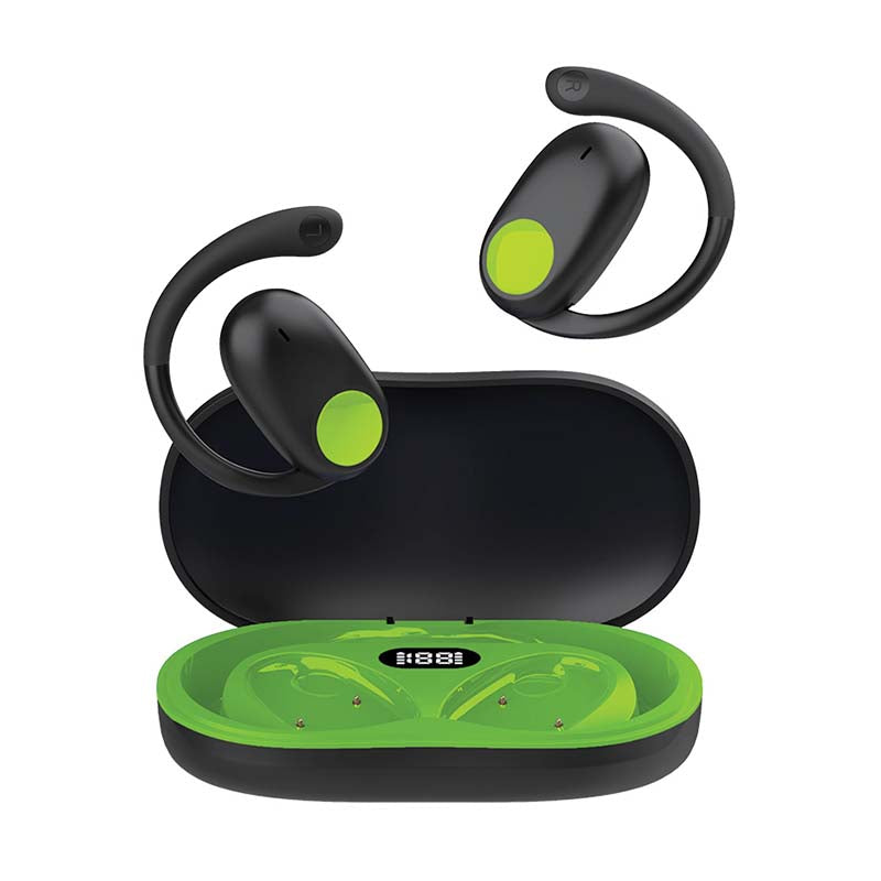 Supa Fly Air Conduction Earbuds with Ear Hook - Black / Green - Black / Green