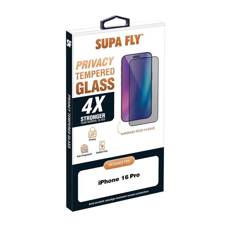 Supa Fly Apple iPhone 16 Pro Privacy Tempered Glass Screen Protector with Applicator - Clear