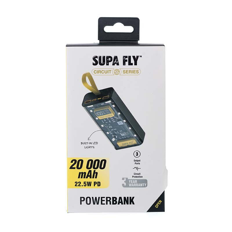 Supa Fly Circuit Series Power Bank 20000mah LCD 22.5W PD - Transparent - Clear