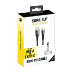 Supa Fly Circuit Series USB A to Type C 1.5m Cable - Black - Black