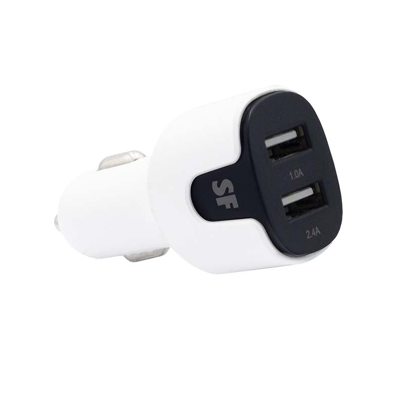 Supa Fly Dual USB Car Charger with Lightning MFI Cable - White - White