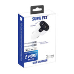 Supa Fly Dual USB Car Charger with Lightning MFI Cable - White - White