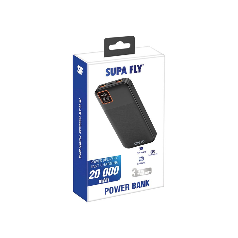 Supa Fly Power Bank 20000mAh PD 22.5W - Black - Black