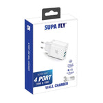 Supa Fly Quad USB Wall Charger - White - White