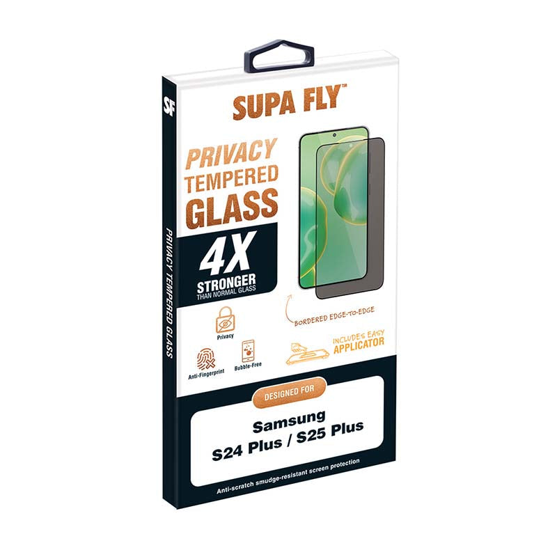 Supa Fly Samsung Galaxy S25 Plus Privacy Tempered Glass Screen Protector with Applicator - Black