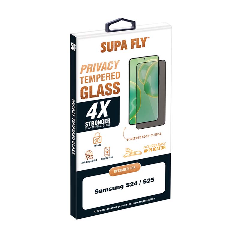Supa Fly Samsung Galaxy S25 Privacy Tempered Glass Screen Protector with Applicator - Black