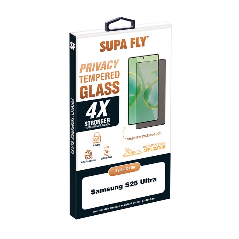 Supa Fly Samsung Galaxy S25 Ultra Privacy Tempered Glass Screen Protector with Applicator - Black